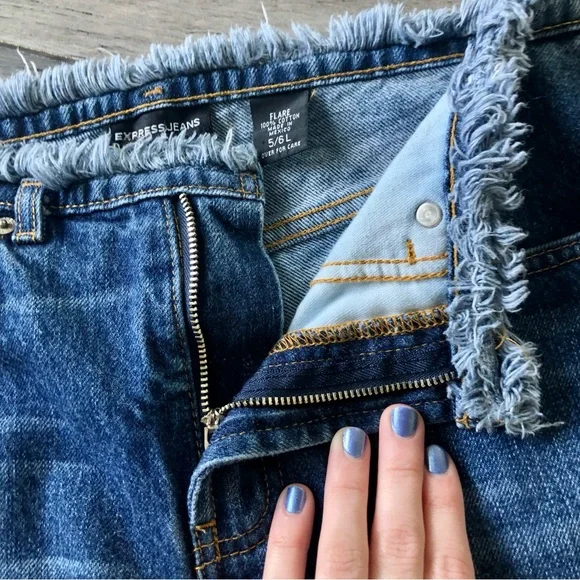 Vintage Y2K Express Ultra Low Rise Frayed Flare Leg Jeans - Picture 6 of 10